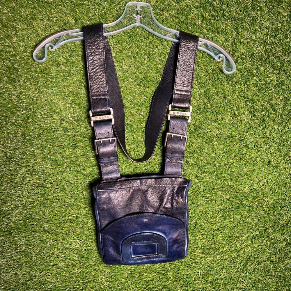 Diesel Leather Chest Rig Holster Bag Navy Blue Black Tactical Y2K